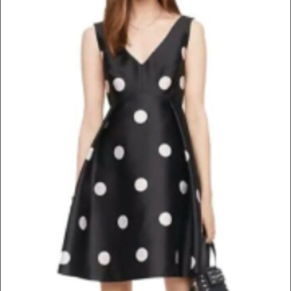 Kate Spade Spotlight V-neck pink and black polkadot dress